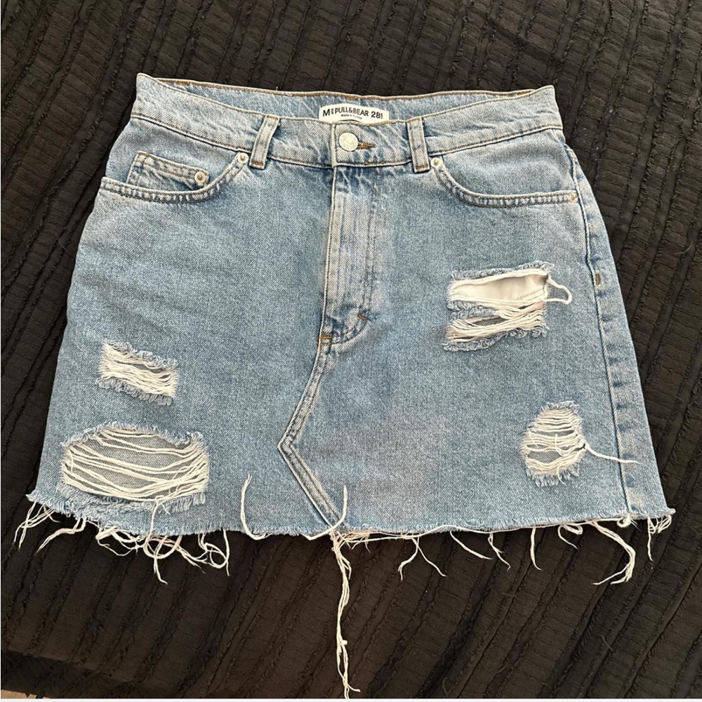 Pull&Bear Distressed Denim Mini Skirt
